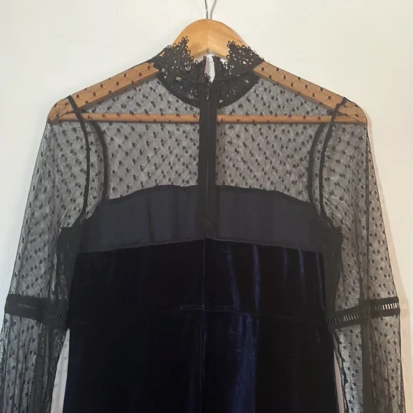 A. B. S. Collection Navy and Black Mini Dress with Velvet and Lace Details - Picture 7 of 13